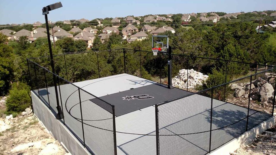 Sport Court Backyard Basketball Court With Spurs Logo In San Antonio 01