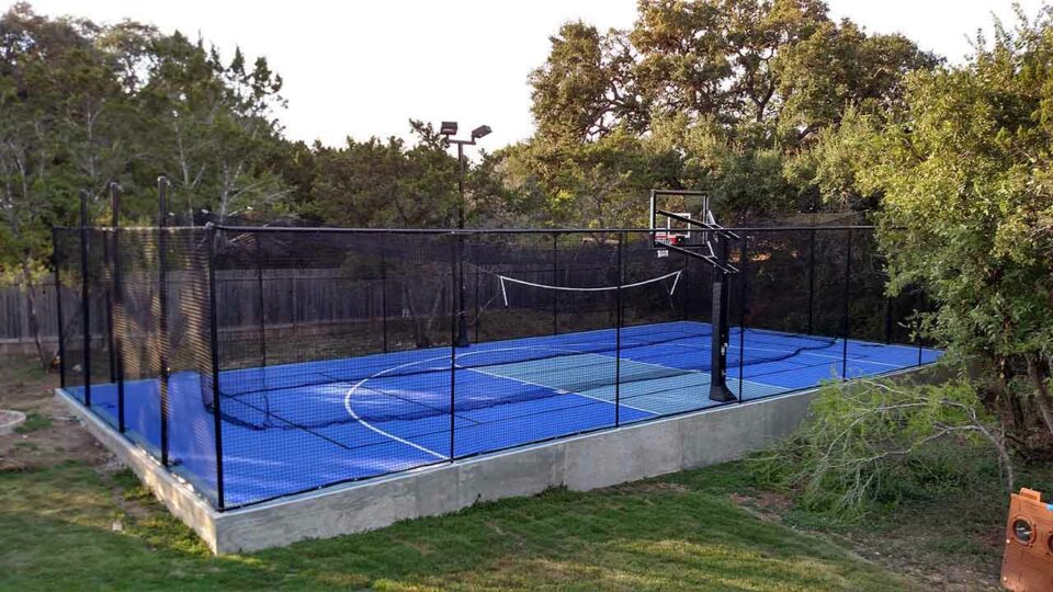 Sport Court Basketball Court With Batting Cage 01