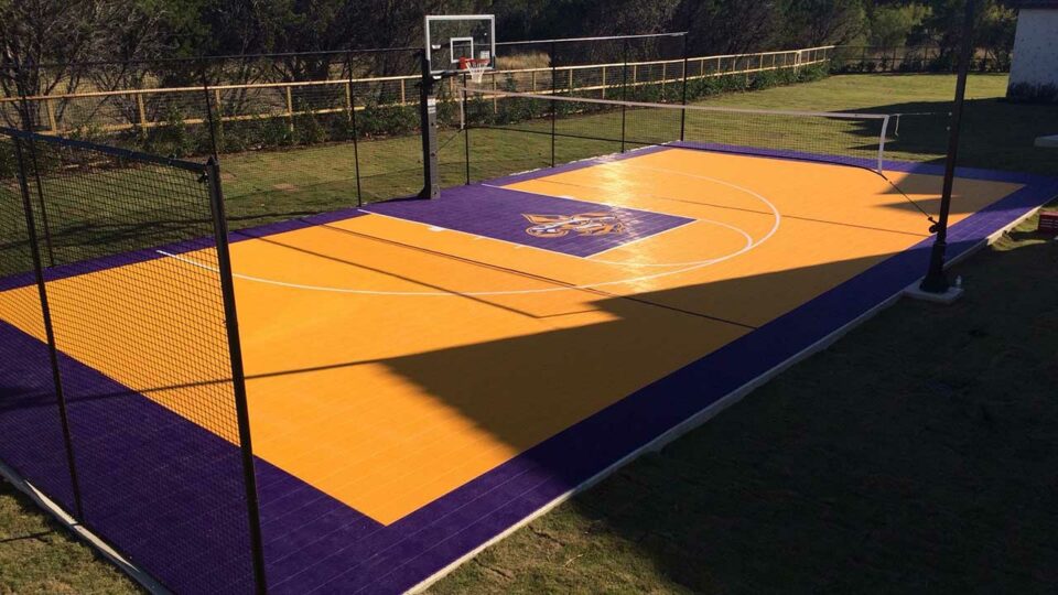 Sport Court Half Court Basketball Court With Lsu Theme In Huntington Shavano Park