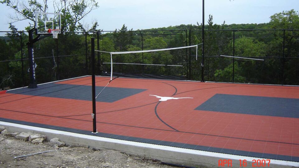 Sport Court Outdoor Basketball Court With Ut Longhorn Logo In Anaqua Springs